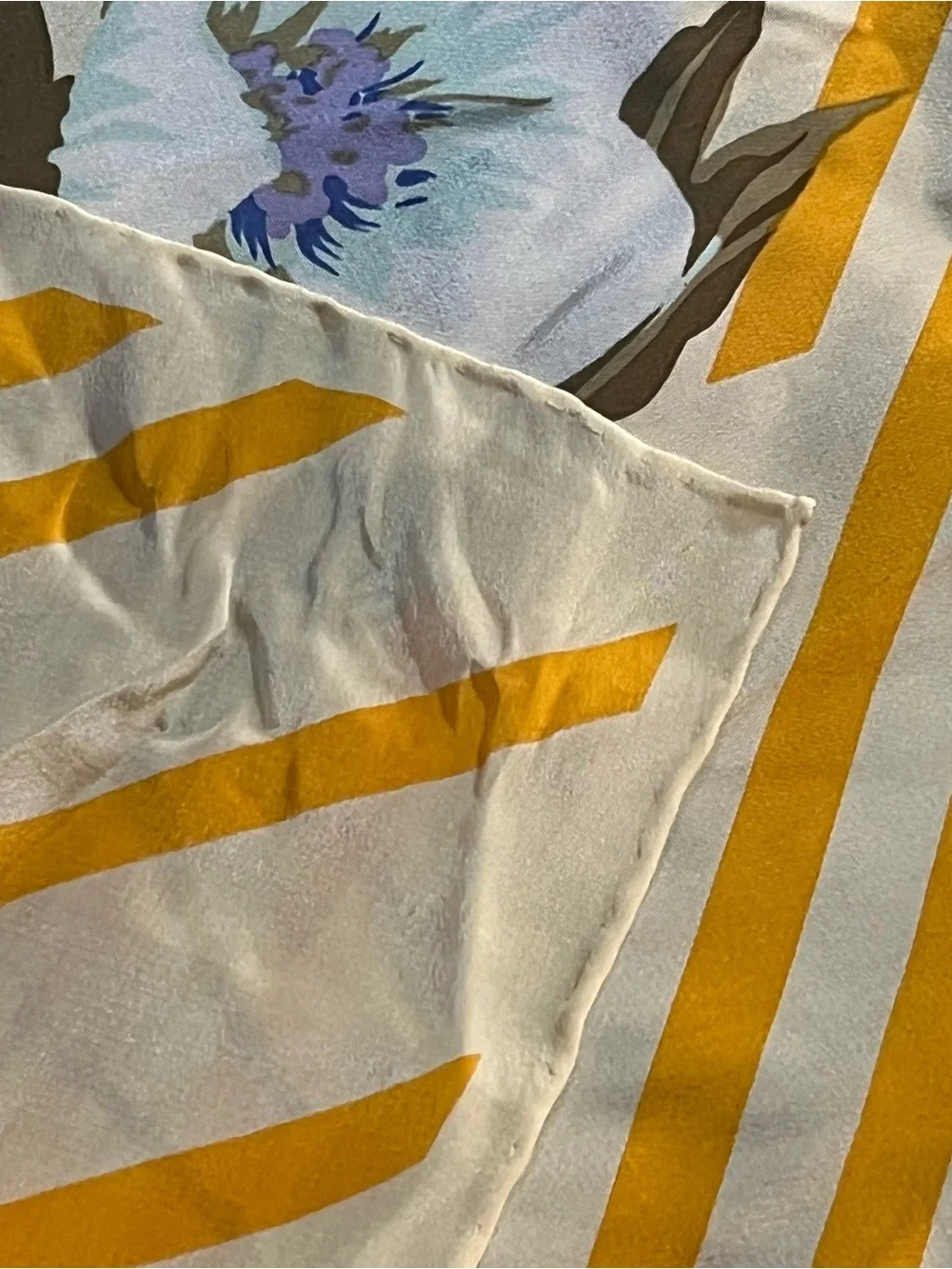 Vintage Christian Dior Silk Scarf 70s Floral Stripe Gold Hand Rolled 27 Inch